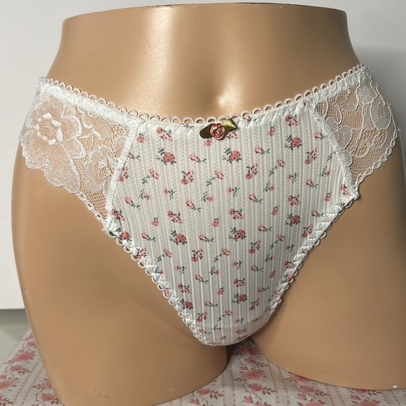 All Over Satin Rosebuds Floral Print Stretch Silky Smooth High Waist Thong Panty - Picture 5 of 13